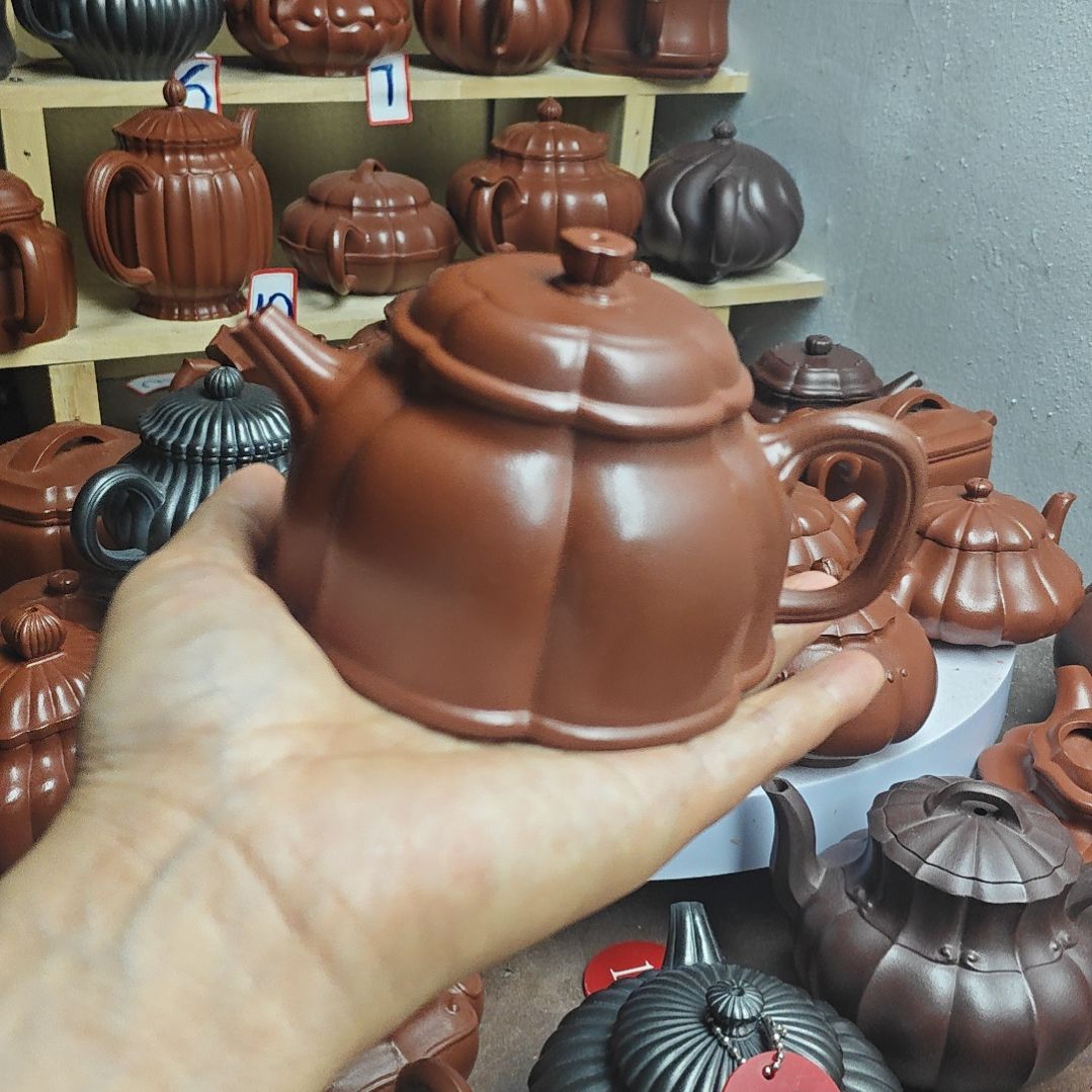 宜兴紫砂壶筋纹器半手工制作赵庄朱泥容量二佰左右