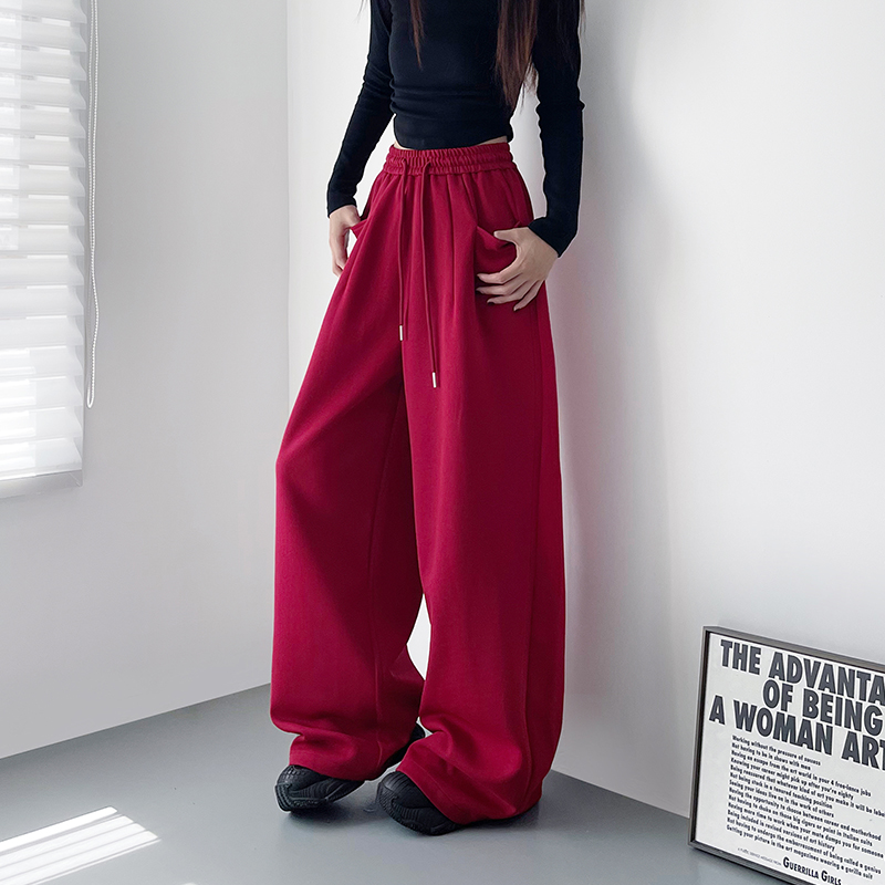 大码显瘦宽松梨型身材阔腿裤女秋冬季胖mm加长运动卫裤垂感休闲裤