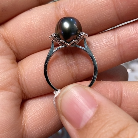 海水珍珠戒圈银S925镶嵌10