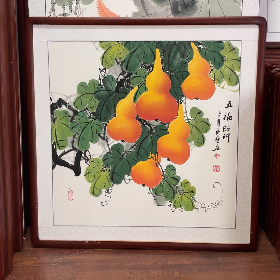 金***鱼国画带框尺寸83*83厘米