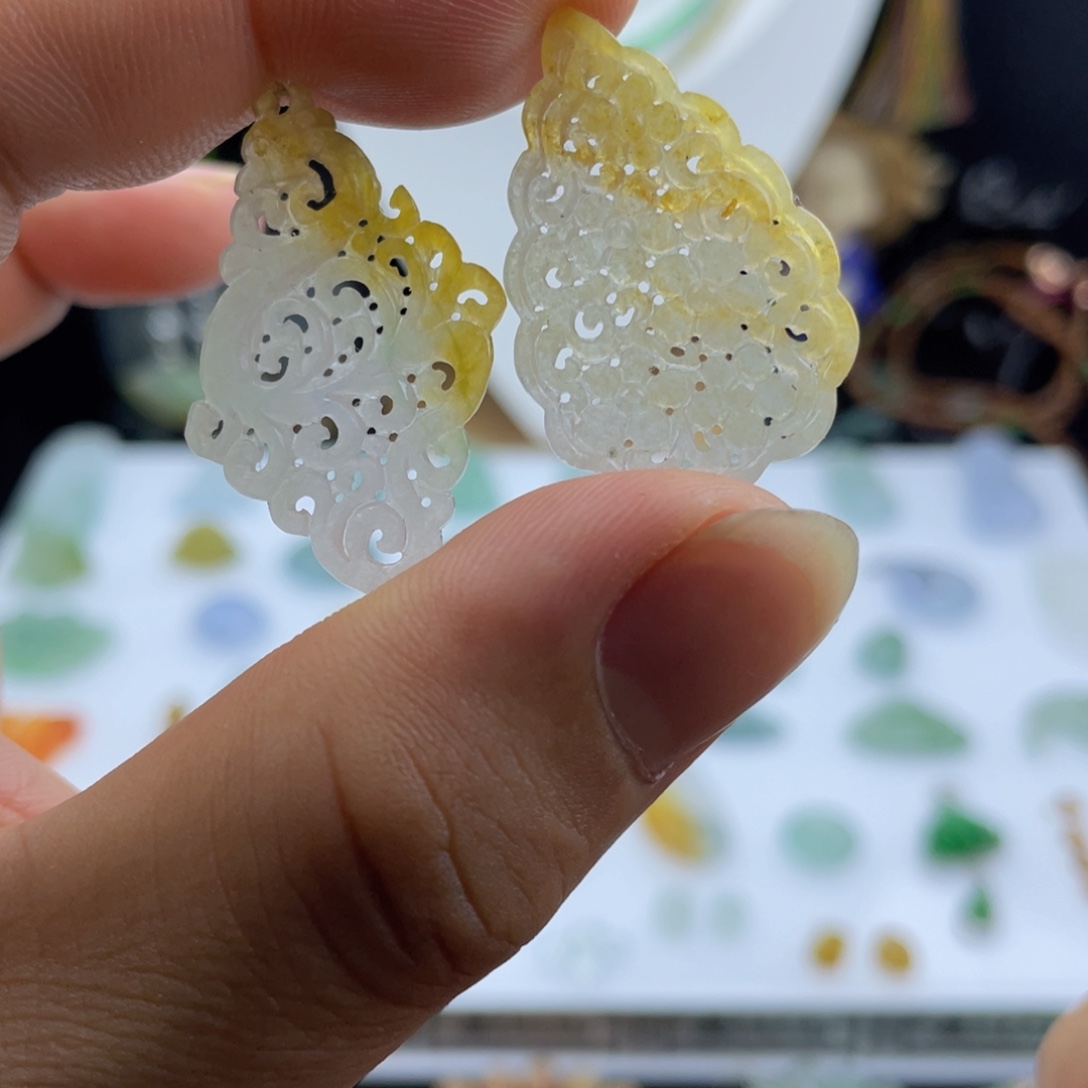 定制翡翠未镶嵌AB款花片耳饰