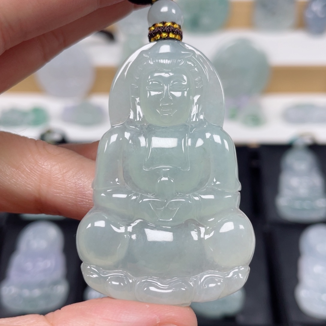 翡翠颈饰未镶嵌瑞*i天然翡翠A货观音50号