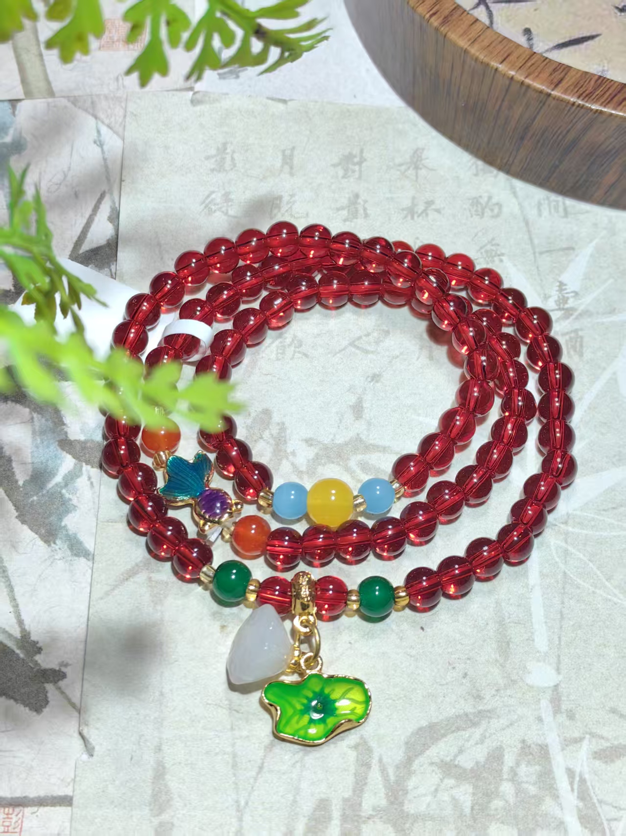 石榴石 鱼 荷叶多圈手串【无礼盒】1044