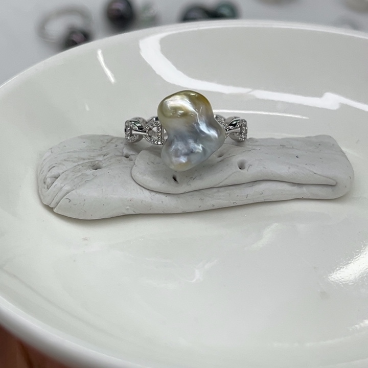 银S925镶嵌戒圈海水珍珠