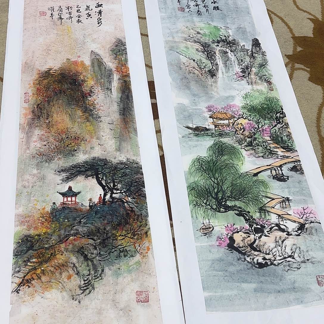 字***裱油画战耀年两张作品艺