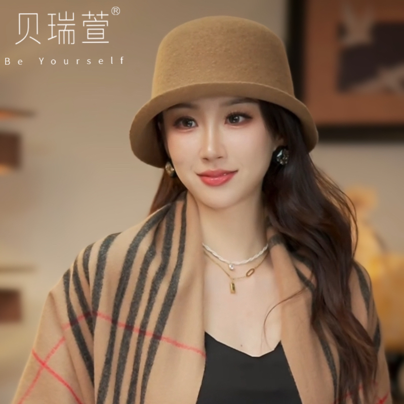 MZ525秋冬经典简约百搭多戴法羊毛帽子女卷边渔夫帽显脸小盆帽