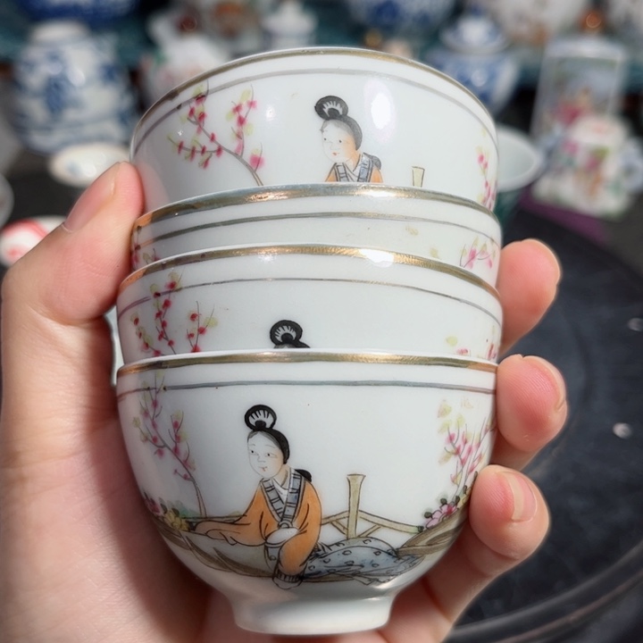 摆件桃花美女杯4个一组福利价