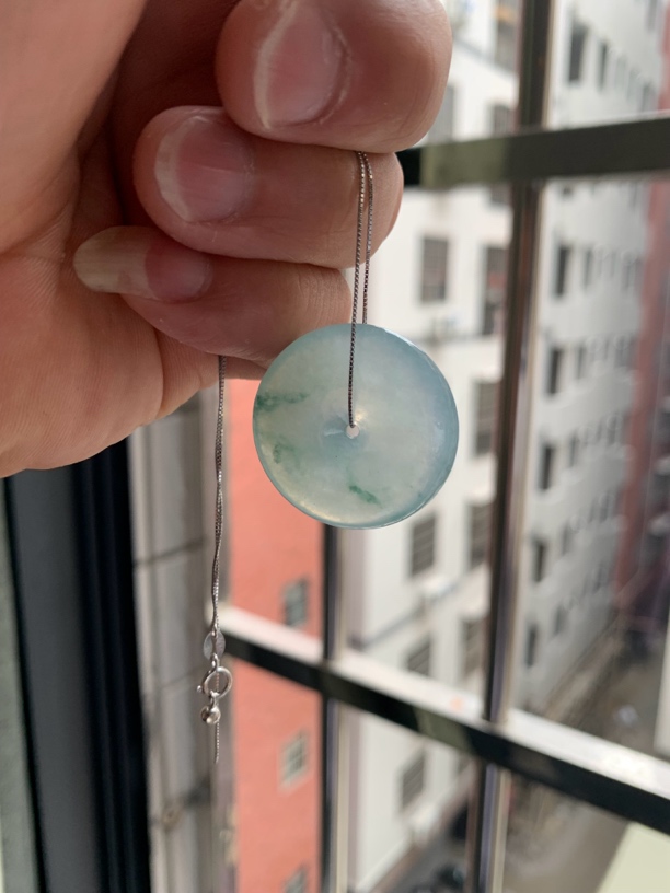 天然缅甸A货翡翠冰飘花平安扣，种老肉细，冰胶冰胶