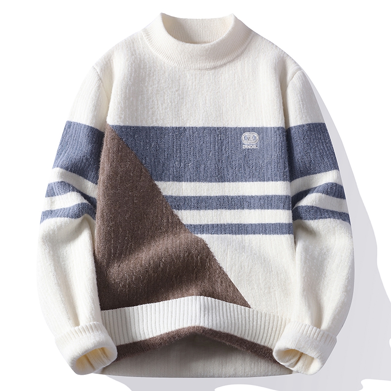 【高品质】2025秋冬季糯米绒时尚亲肤毛衣男士半高领休闲针织衫9269