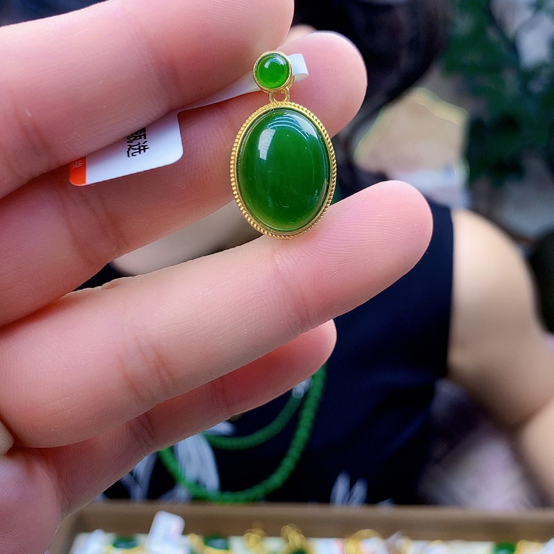 和田玉（碧玉）银S925镶嵌吊坠(不含链)吊坠