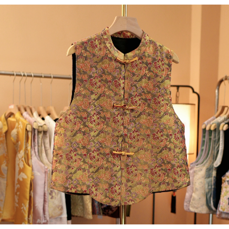 3334[幕山]新中式宋锦原创设计立领高定女士精品女士马甲双面马夹