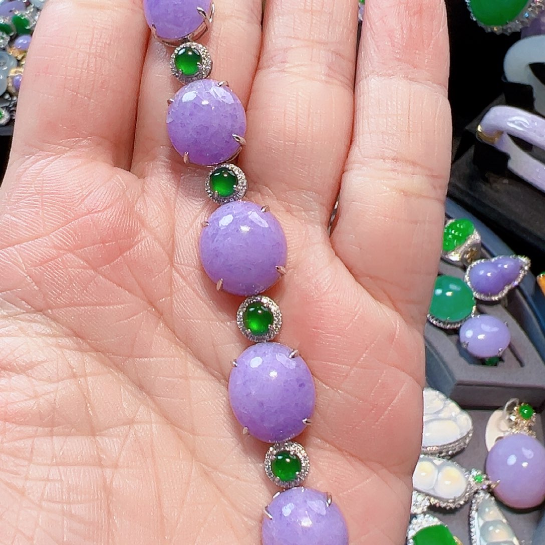 翡翠手链18K金镶嵌签收后24小时鉴赏期