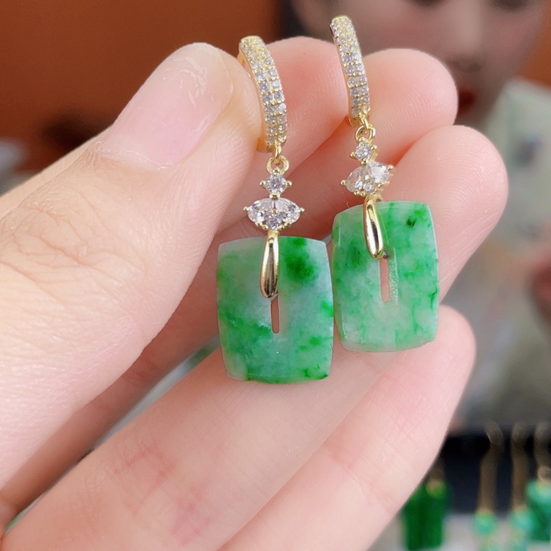 翡翠银S925镶嵌耳饰