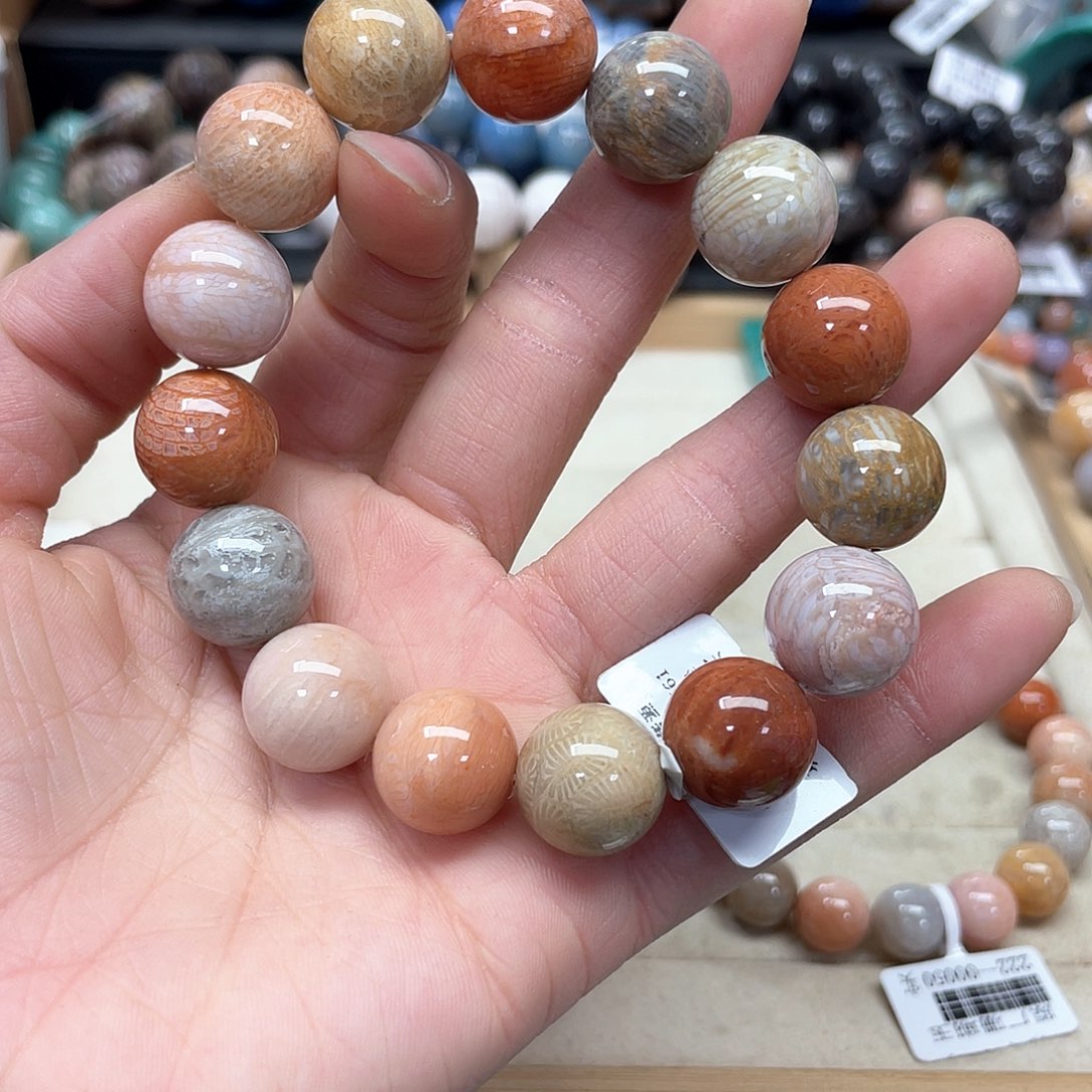 硅化珊瑚（珊瑚玉）手链未镶嵌藍**懒511