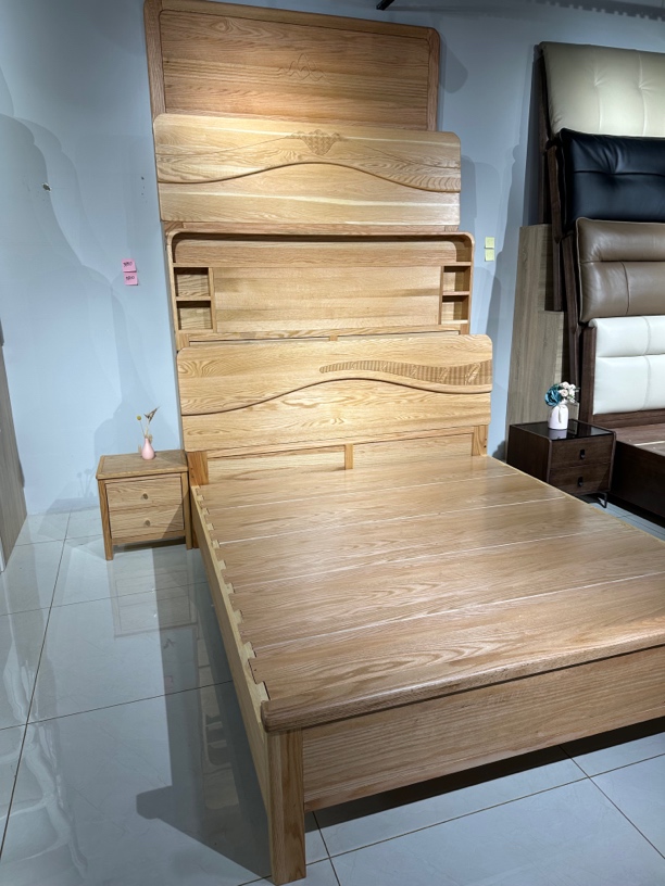 福牌家具-现代简约原木风北美红橡双人实木床