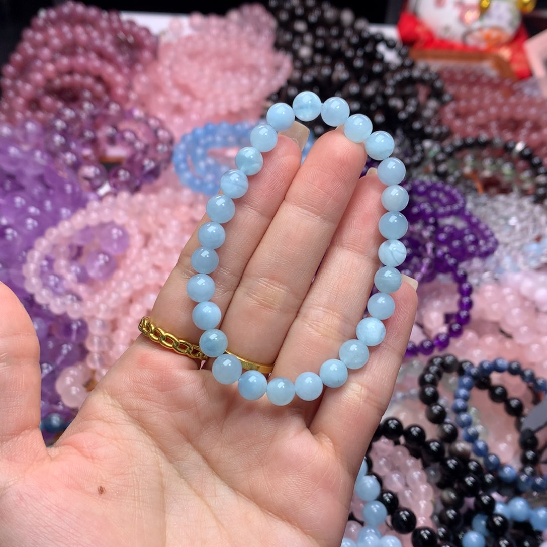 水晶手链未镶嵌海蓝宝卡6.5+