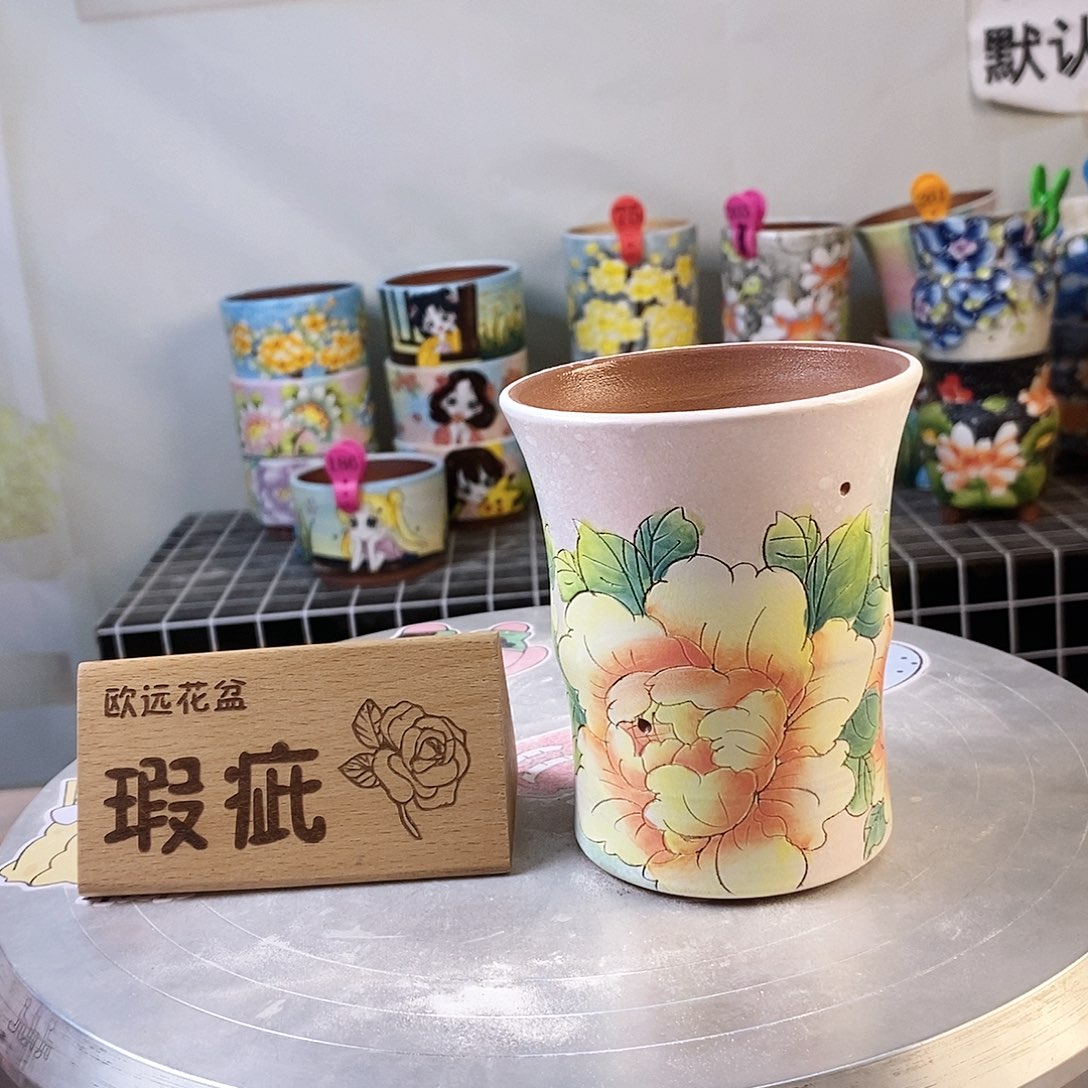 紫砂花盆红陶手绘花盆