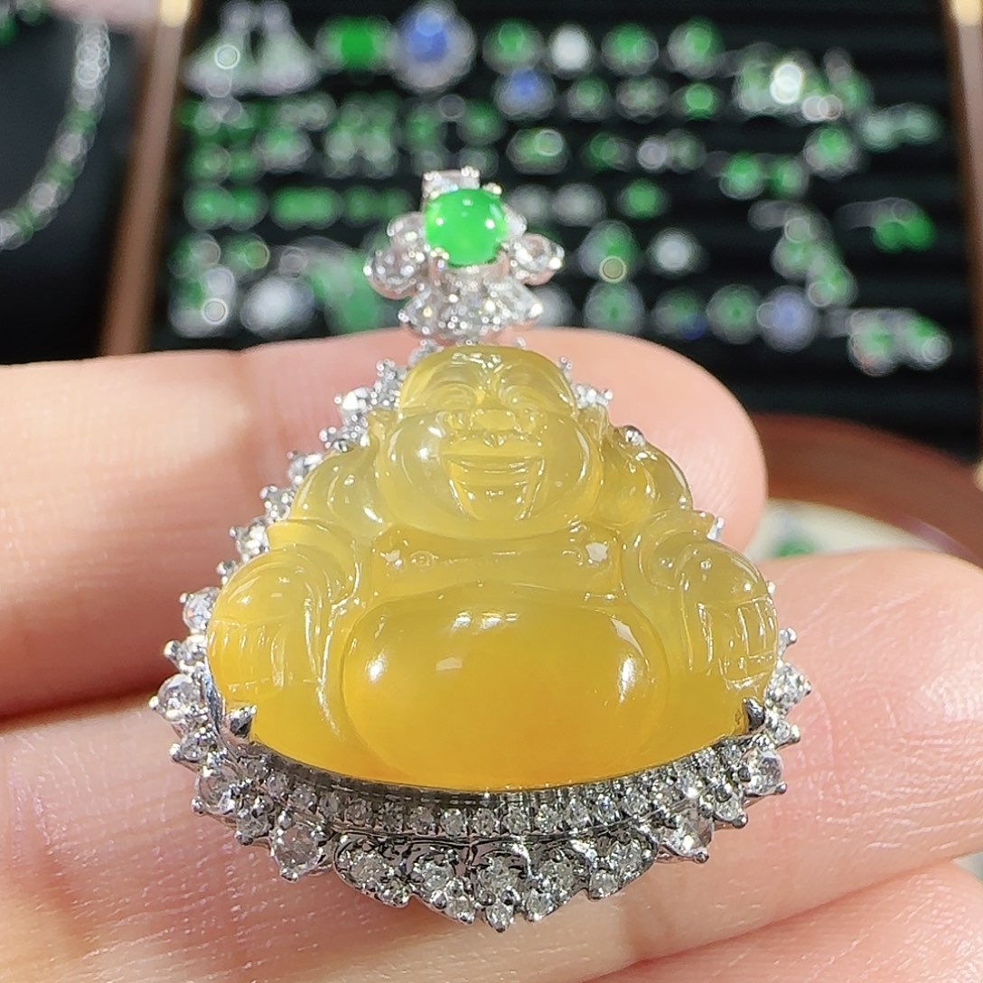 翡翠18K金镶嵌吊坠(不含链)