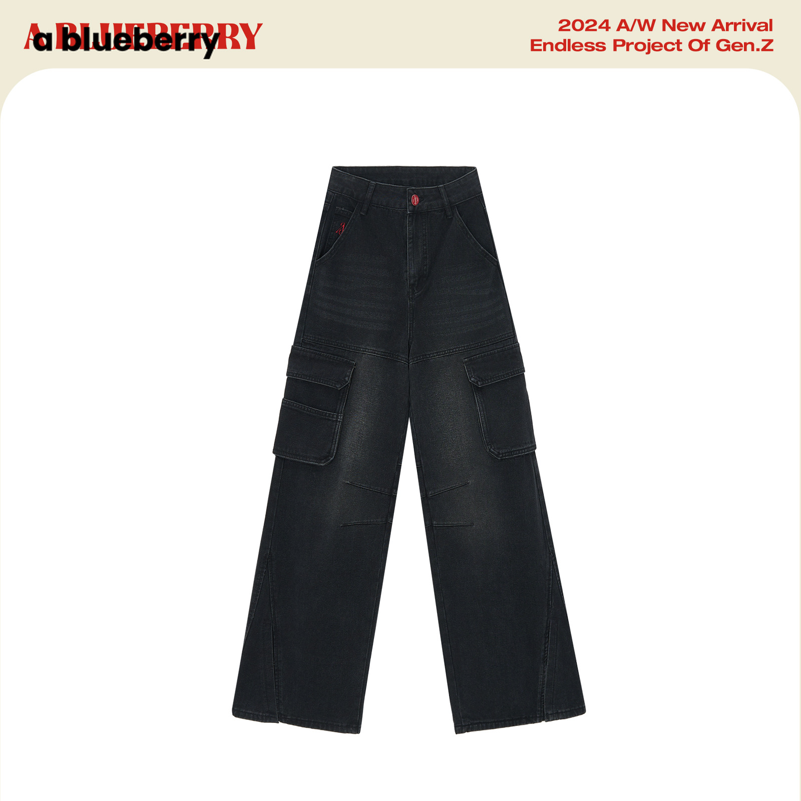 ablueberry高腰宽松直筒裤显瘦阔腿裤阔腿裤工装牛仔裤BV3107504