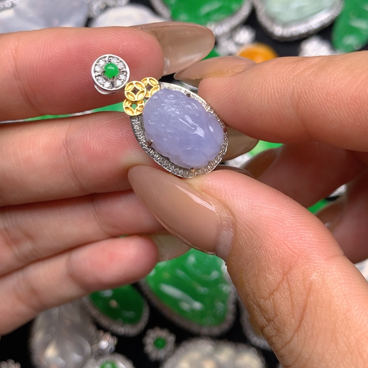 翡翠18K金镶嵌吊坠(不含链)