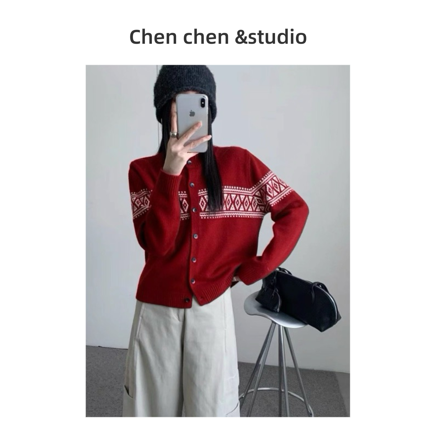 【费尔岛图案针织开衫】女秋冬韩系复古宽松百搭显瘦针织外套