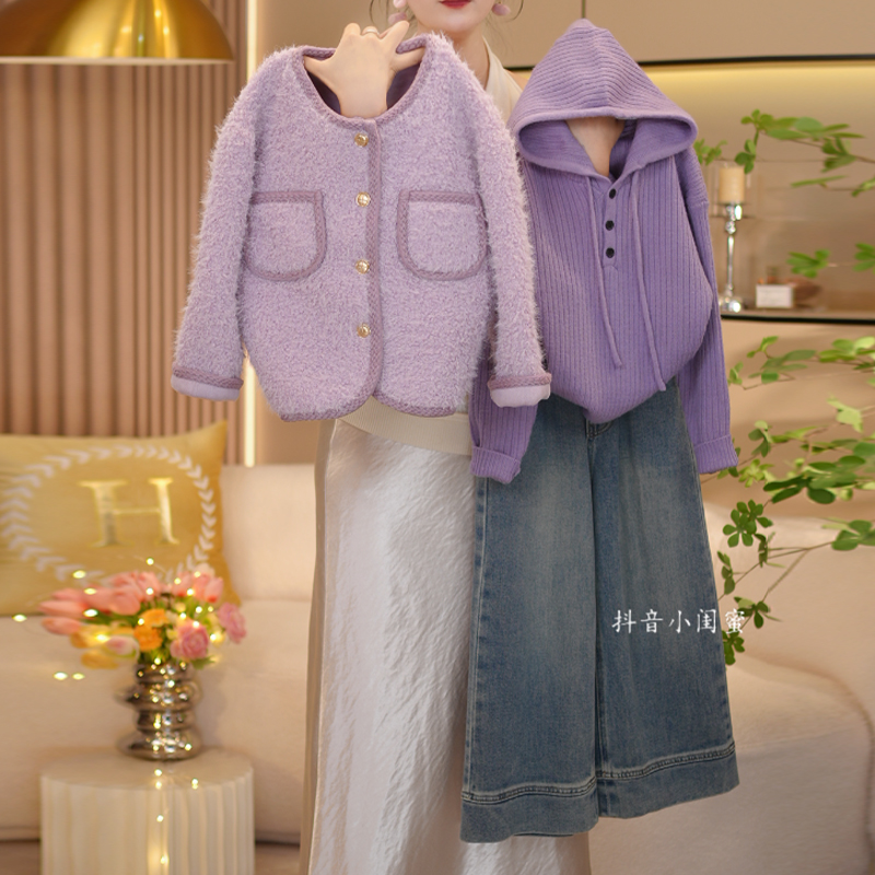 【闺蜜家】女童秋冬季2025新款时尚小香风加厚麂皮绒毛毛外套-8889