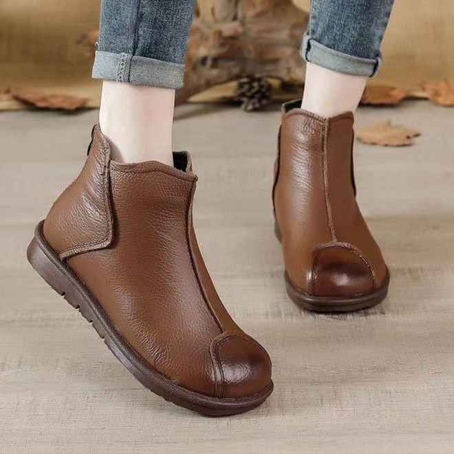 A159清仓牛皮秋冬舒适厚底单靴软底妈妈鞋女鞋真皮女短靴
