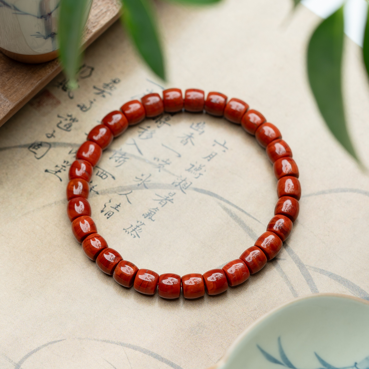 精工火焰纹南红7*6mm直切鼓珠单圈手串素串气质显白小众手链