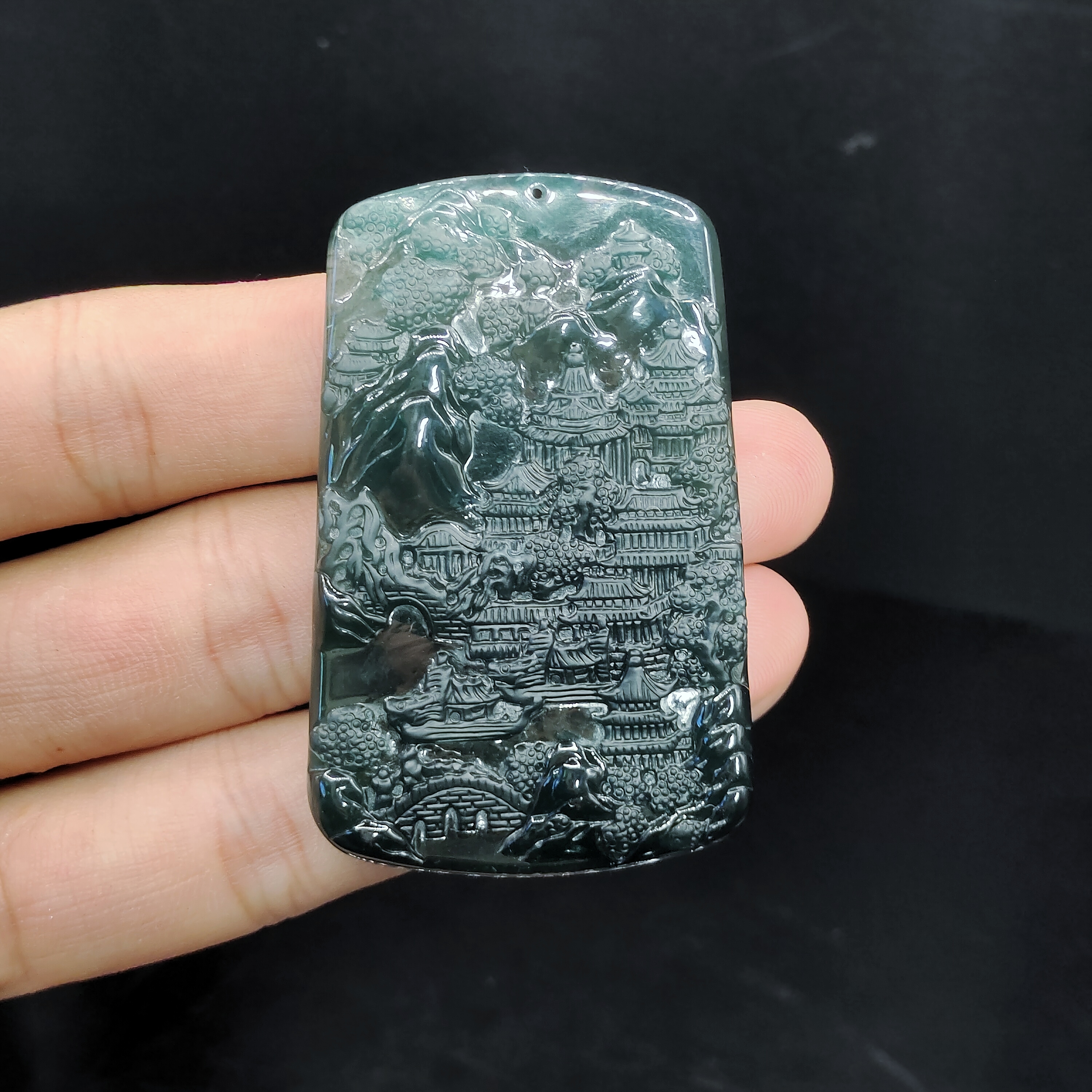 【老三珠宝】翡翠山水牌吊坠赠绳子S16-约57-36-5mm