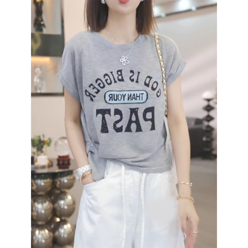 2025夏季新款【柏林之声】复古字母印花短袖T恤女正肩显瘦打底上衣