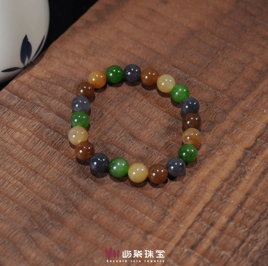 H060 和田玉未镶嵌 和田多色圆珠素圈8m防跑 默认16手围
