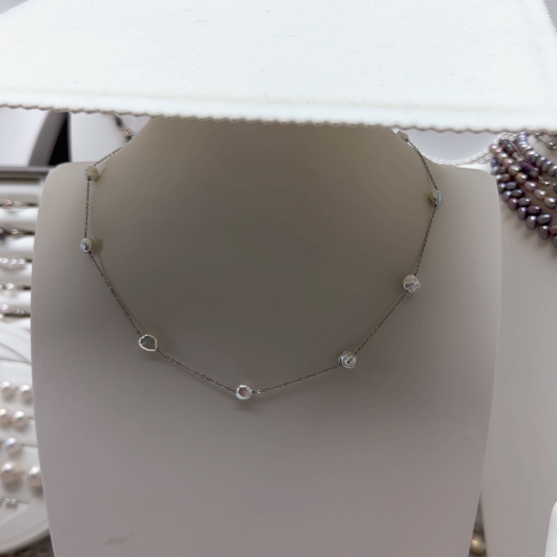 淡水珍珠银S925镶嵌项链