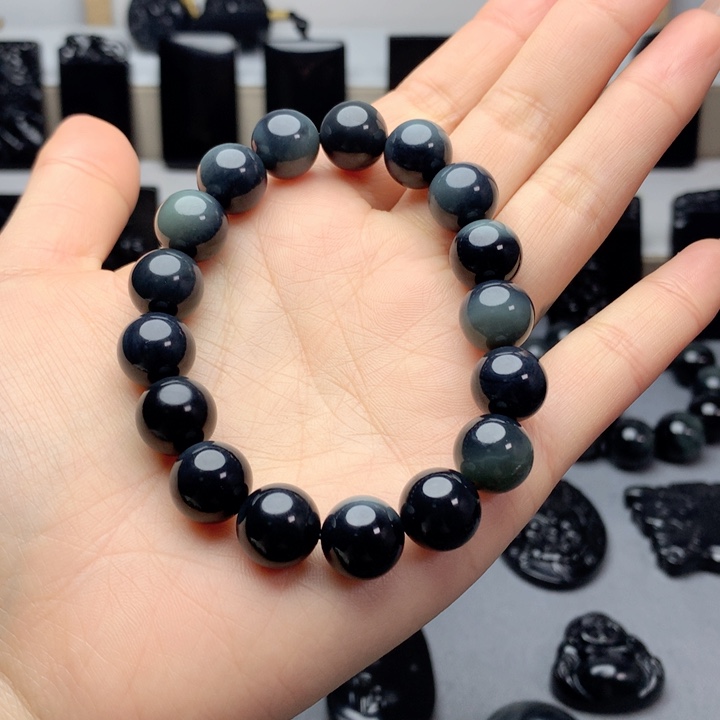 和田玉（墨玉）手串未镶嵌达***生