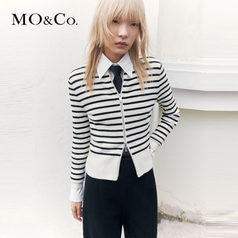 【粉丝专属】【可机洗】MOCO双开头拉链条纹针织开衫MBC4CARK03