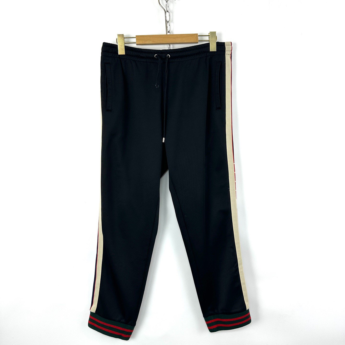 95新 GUCCI/古驰 L码/黑色经典侧边条纹运动裤/如图/08124