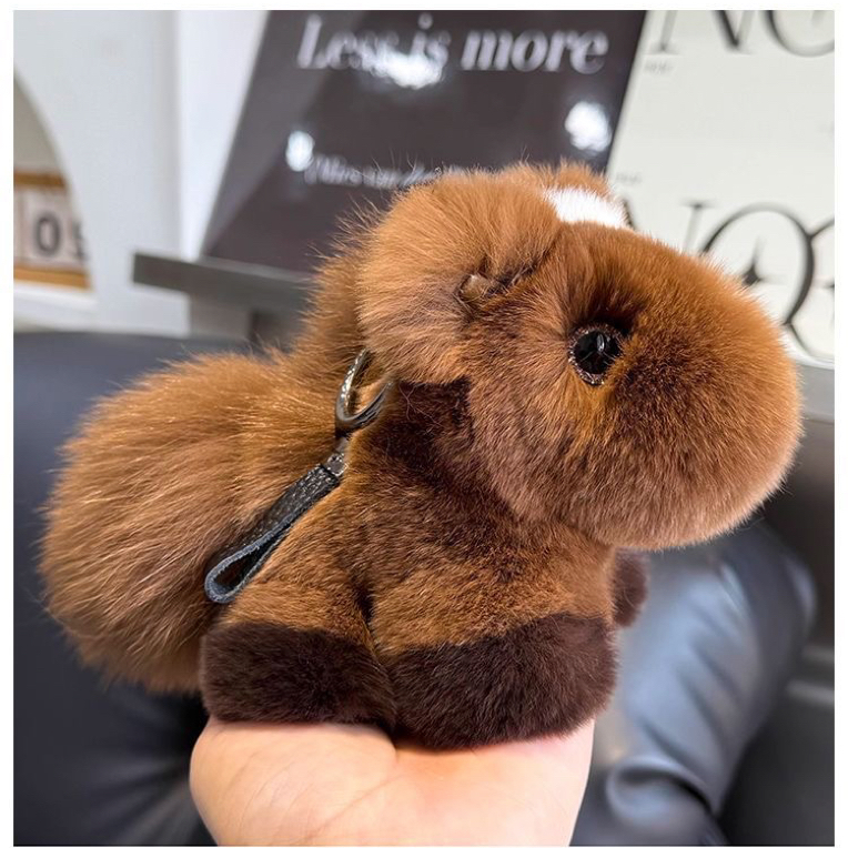 进口狐狸毛兔毛包包汽车挂件钥匙扣创意礼品潮玩卡通马年本命年礼