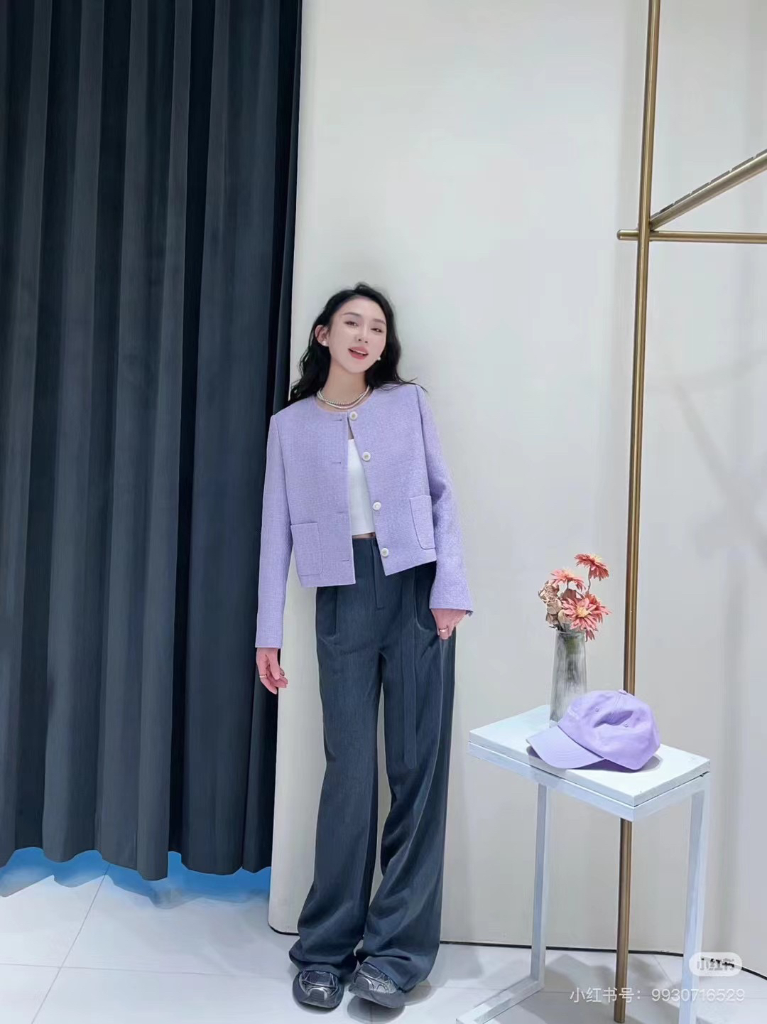 神秘又浪漫的紫色小香风外套