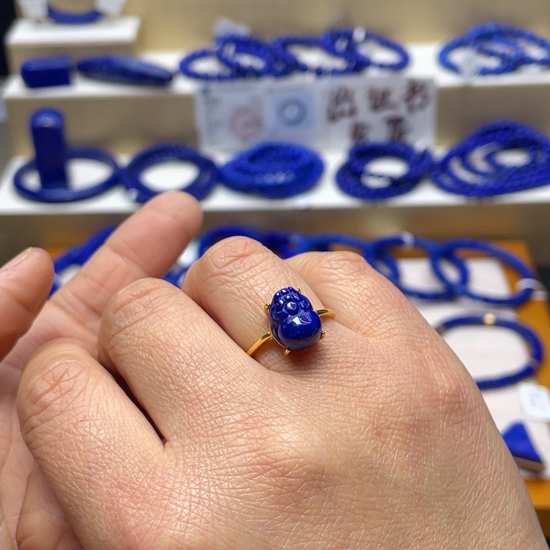 青金石戒指大版银S925镀金镶嵌