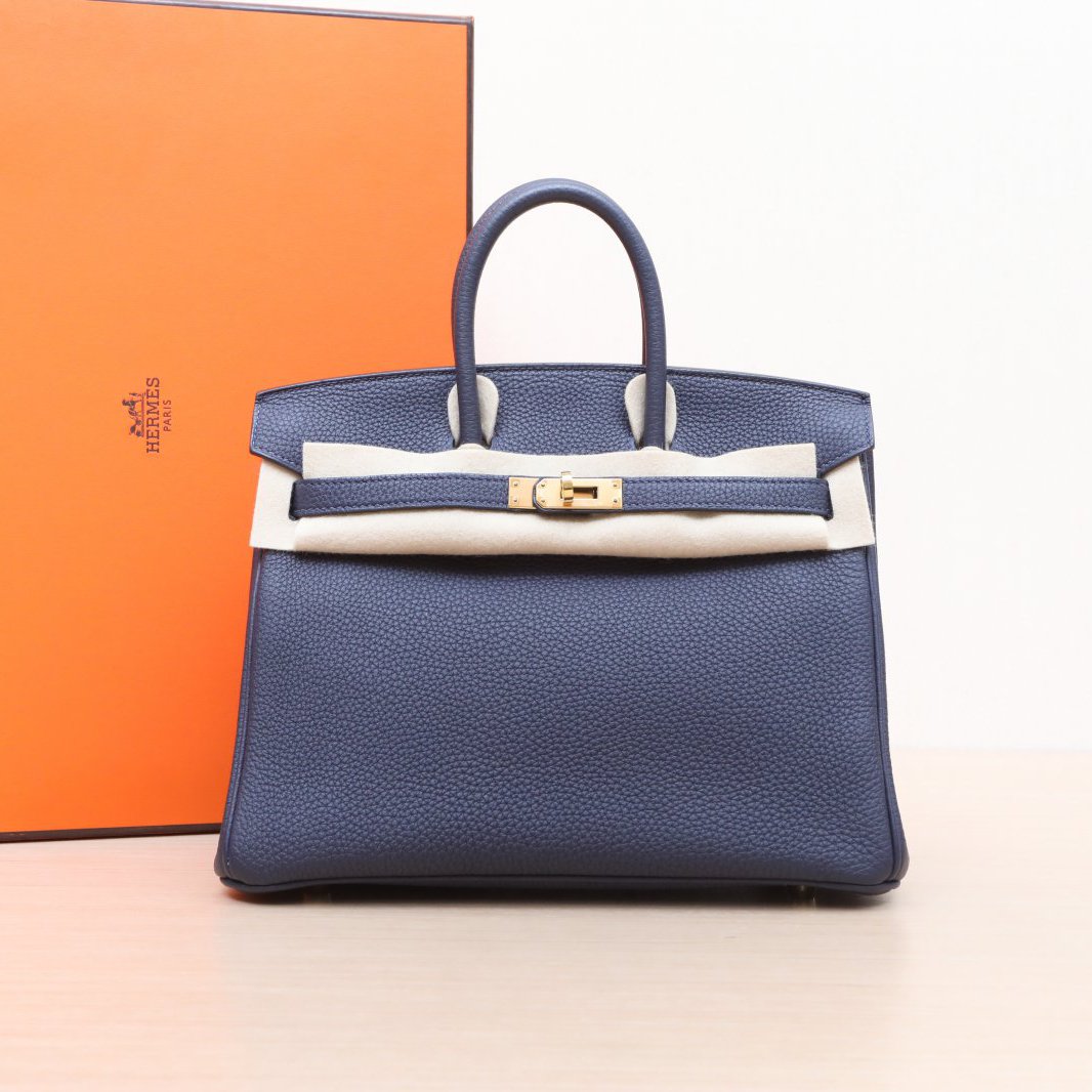 99新 Hermes/爱马仕 小花佳珊 Birkin 25 午夜蓝 Togo皮 Y刻 金扣