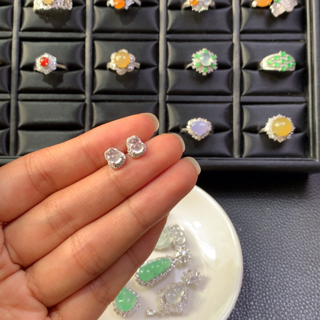 翡翠银S925镶嵌耳饰