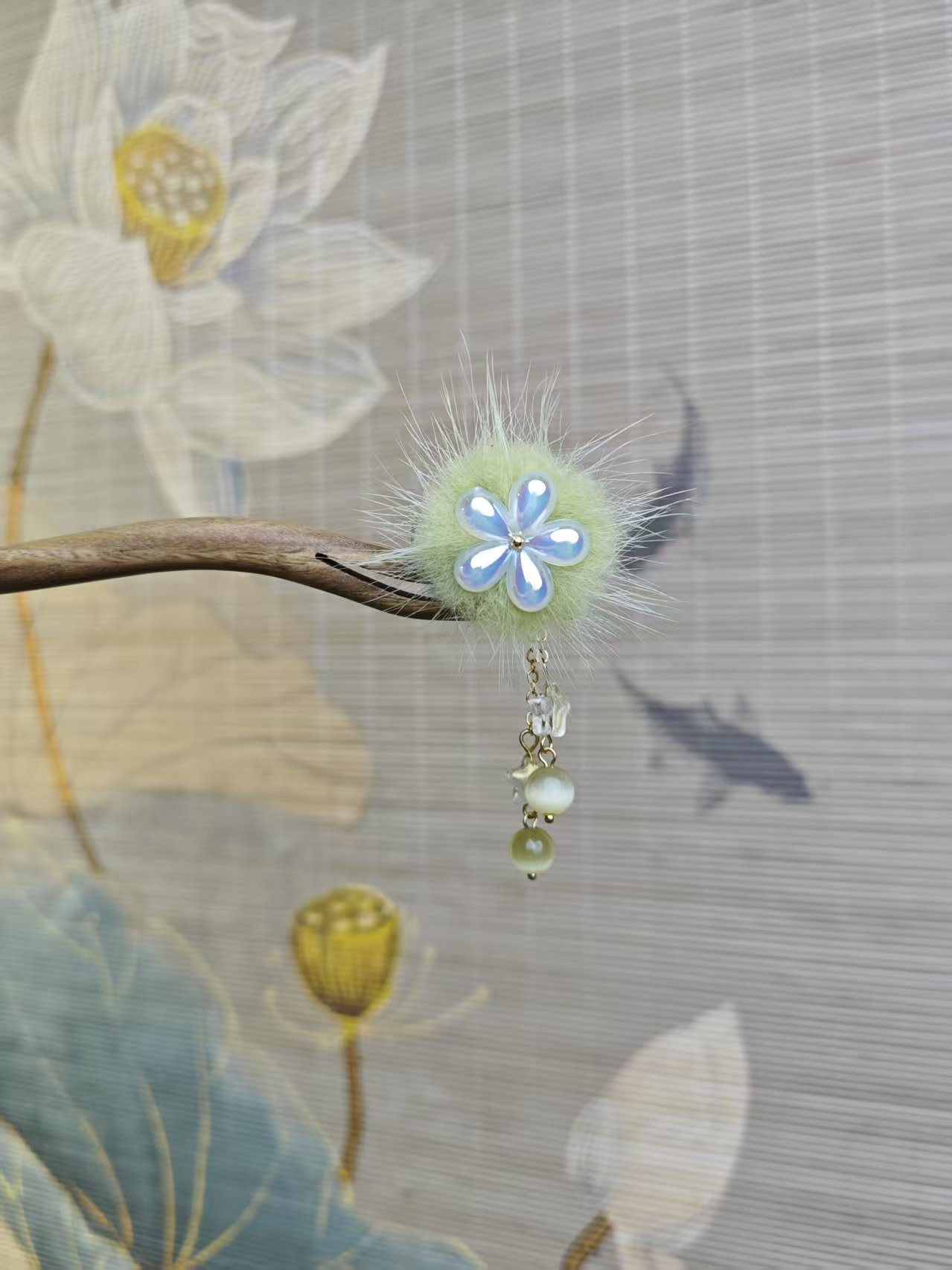 X324原创绿色15公分发簪气质手工发饰国风发簪