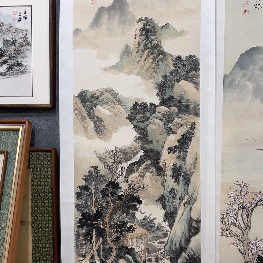 T***r竖款查树传统山水带框