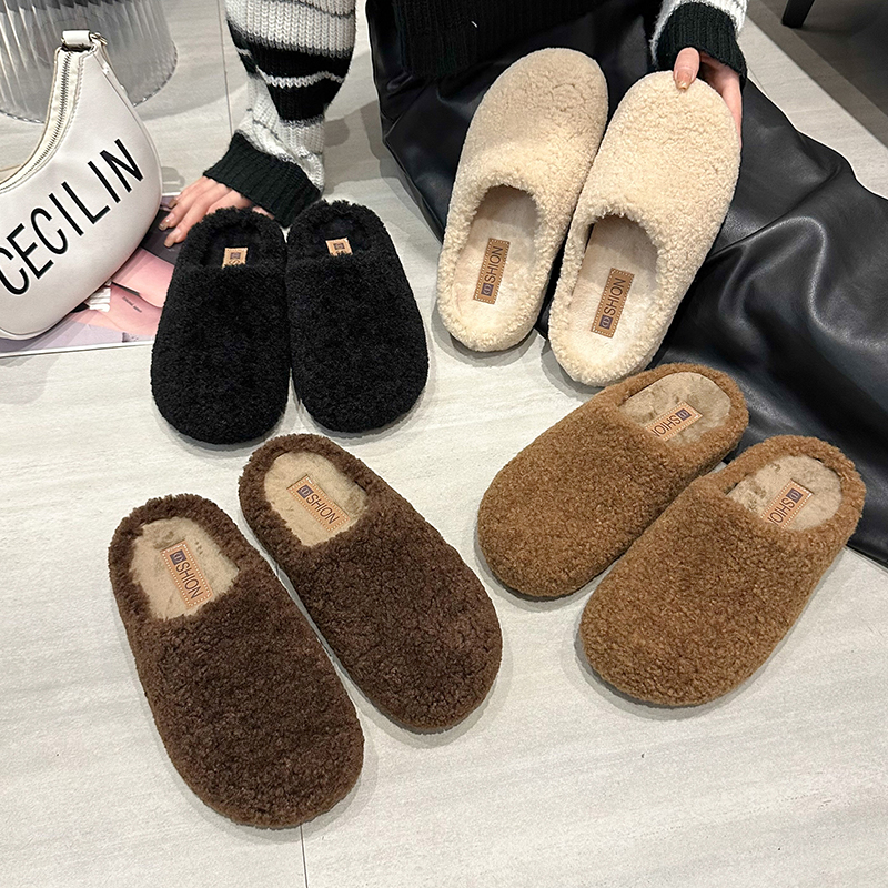 小众复古毛毛鞋拖鞋女鞋子外穿秋冬季加绒保暖棉鞋懒人包头半拖鞋