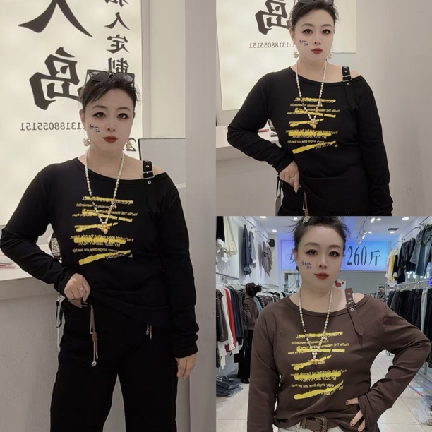 斜肩字母美式潮流打底衫