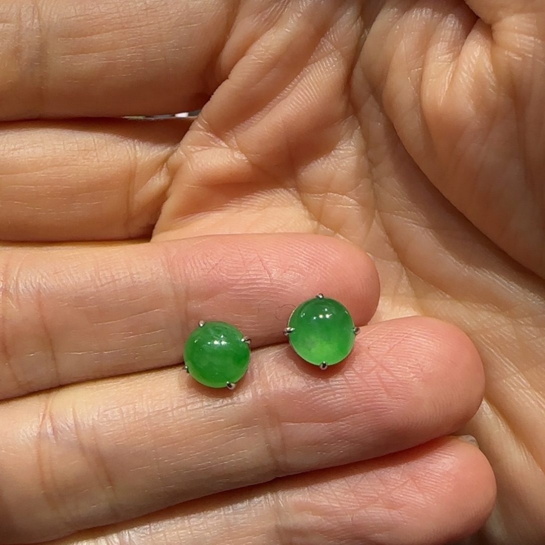 翡翠18K金镶嵌颈饰绿蛋耳钉卡7