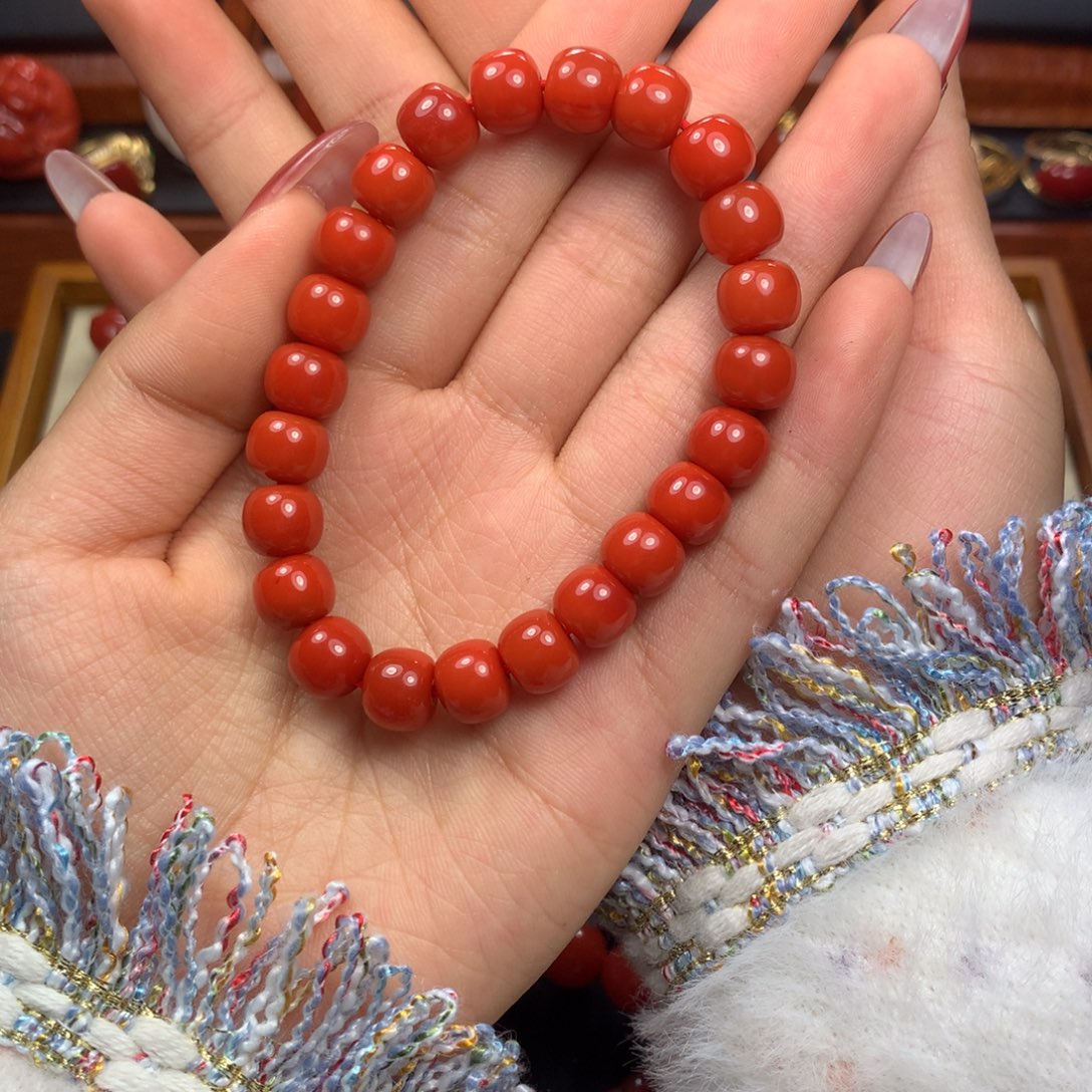 太***郎南红玛瑙未镶嵌9+柿子红老型手串