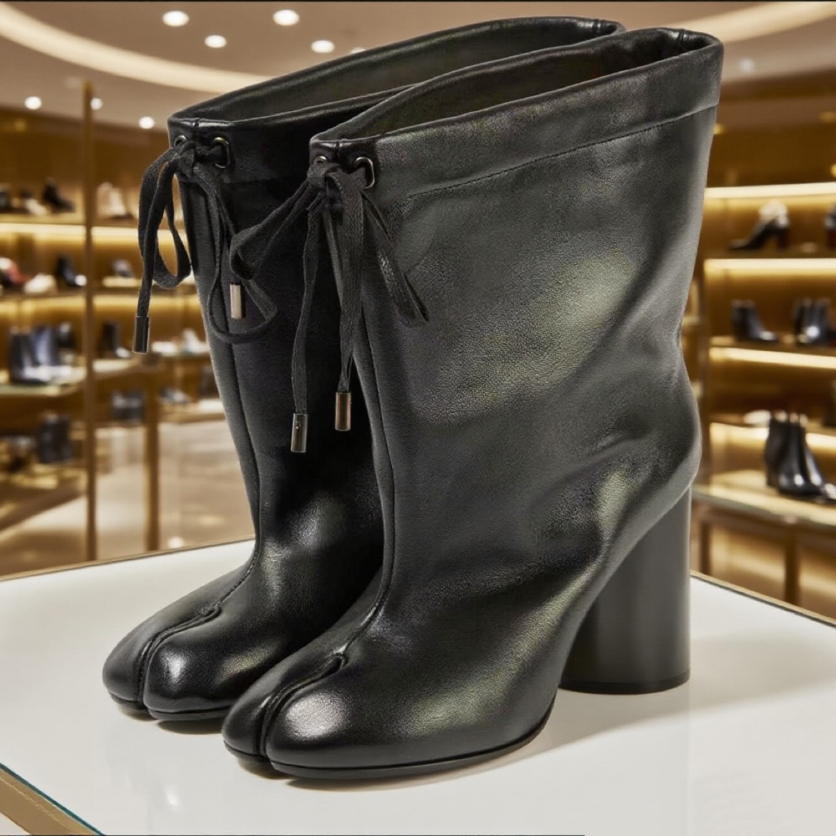 [牛皮]2025秋冬新款猪蹄分趾中筒女秋冬秋季马丁靴时尚靴女鞋真皮