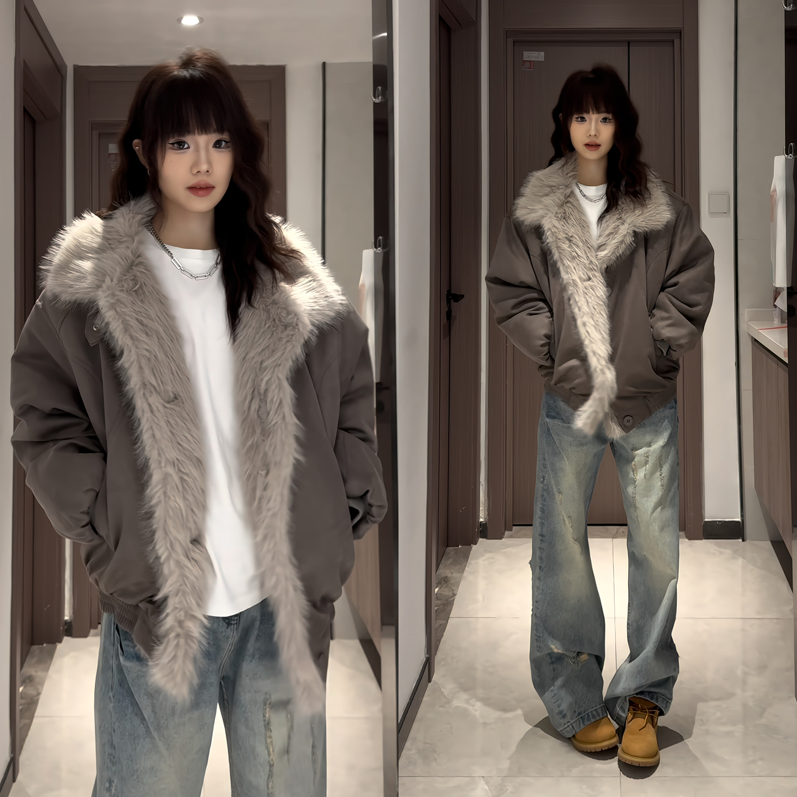 美式复古麂皮绒座山雕棉服男女冬季潮牌情侣保暖夹克棉衣袄子外套