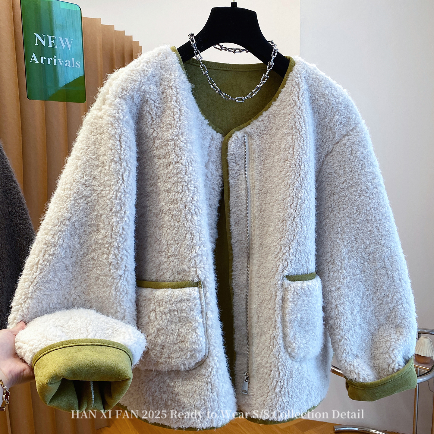 2025新款宽松毛绒皮毛一体上衣加厚高级冬季羊羔毛外套毛茸茸上衣