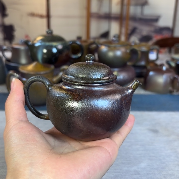 壶柴烧紫砂壶天青小苹果